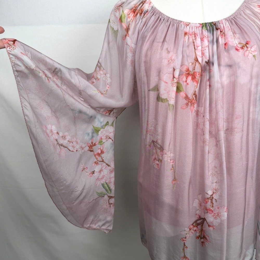 Le Marais Paris Silk Floral Blouse Italy Fairycore Romantic Boho Bell Sleeve L - Picture 2 of 10